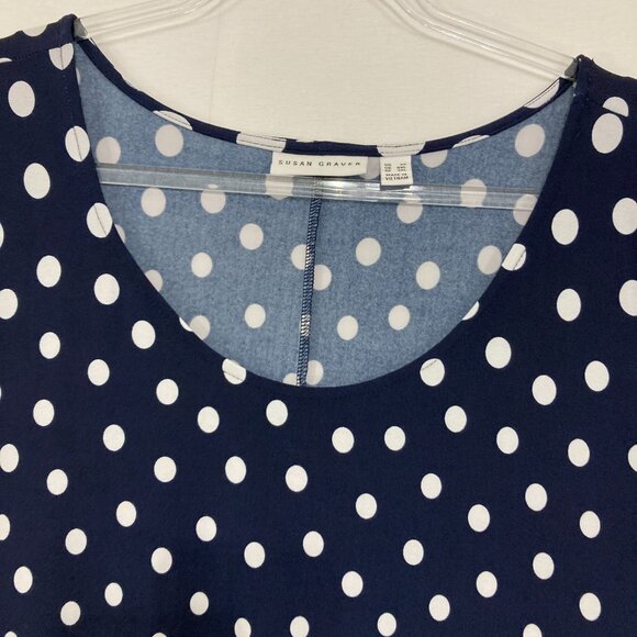 Susan Graver size 3X Navy White Polka Dot Stretch Liquid Knit Pocket Midi Dress - Picture 3 of 10
